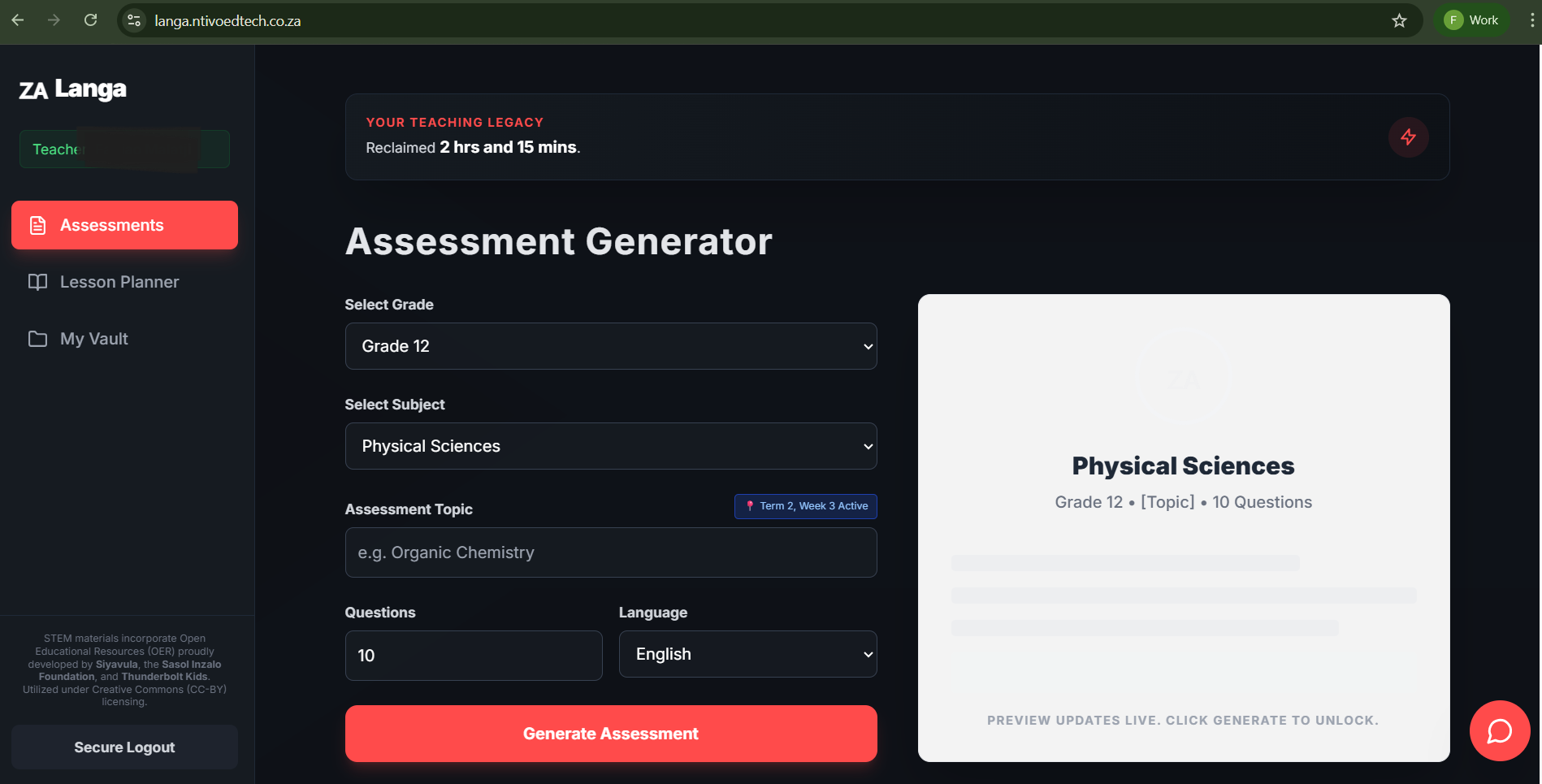 Assessment Generator Dashboard