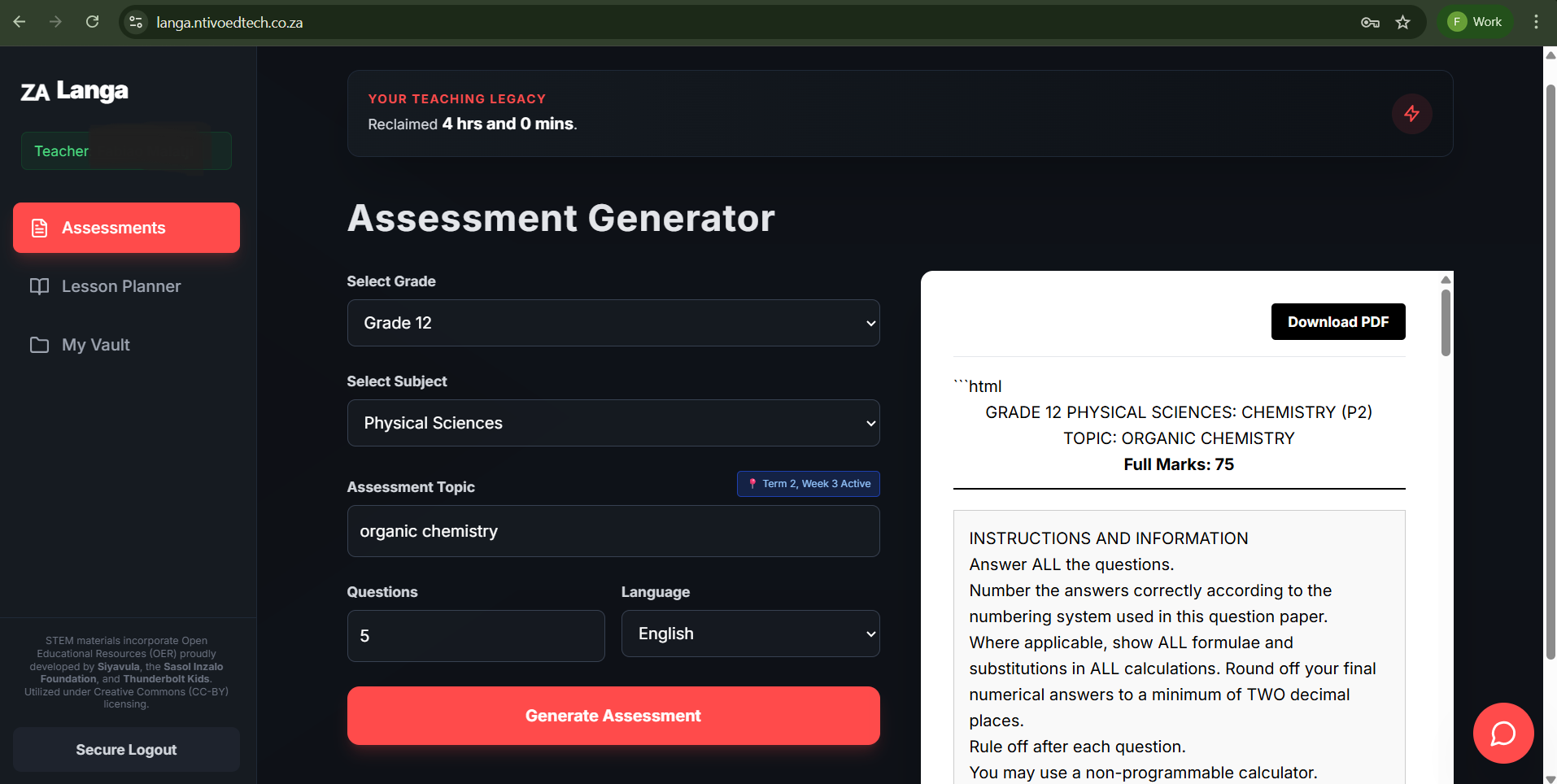 Generated Assessment Output
